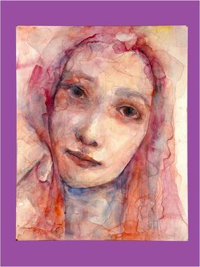 Contemporary Original Watercolor Veiled Lady Ethereal Portrait Painting 8x10 in